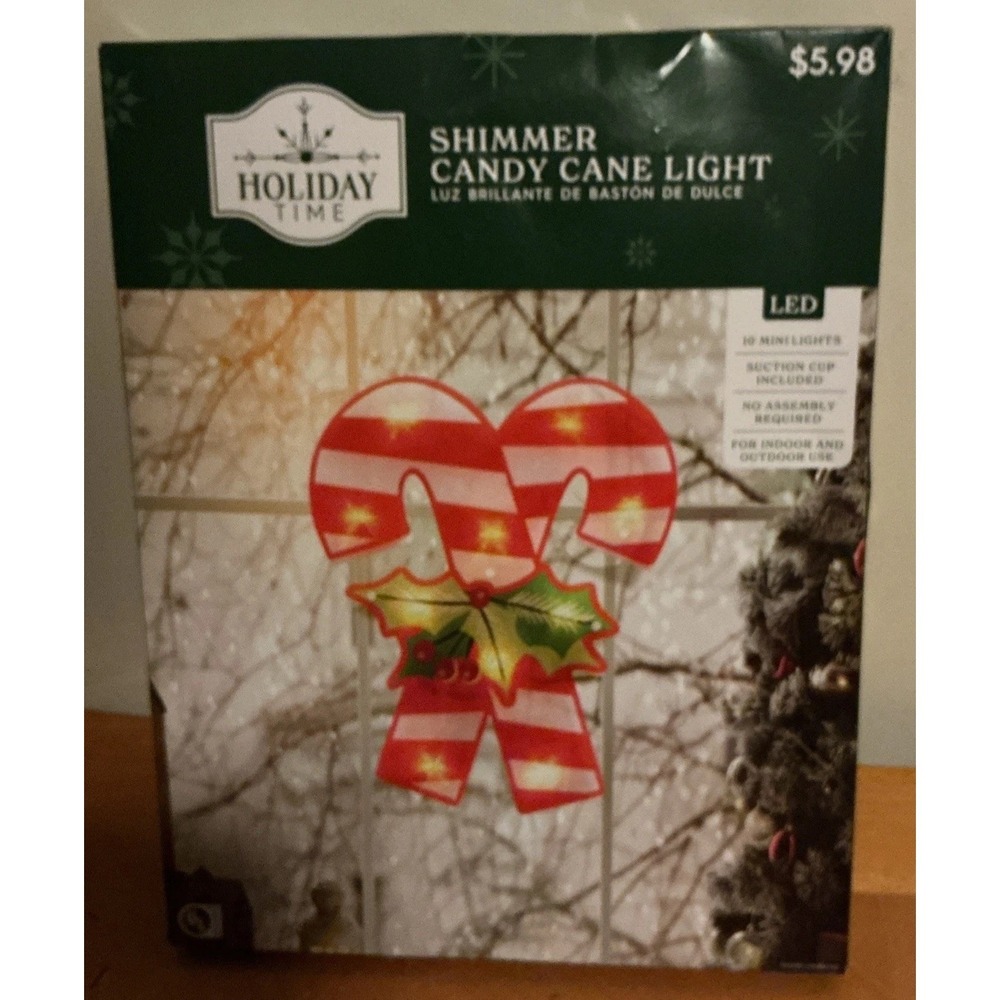 Holiday Time Shimmer Candy Cane Light Christmas Window Silhouette Decor 16"